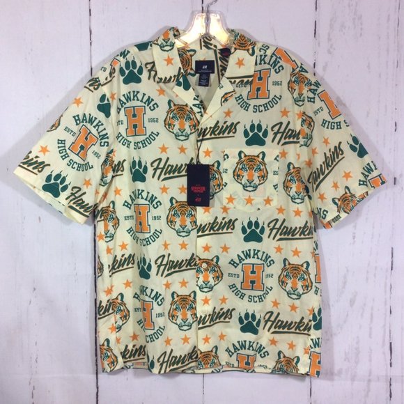 Stranger Things x H&M Hawkins H.S. Relaxed Fit Tiger Hawaiian Shirt Men's S - Picture 1 of 9